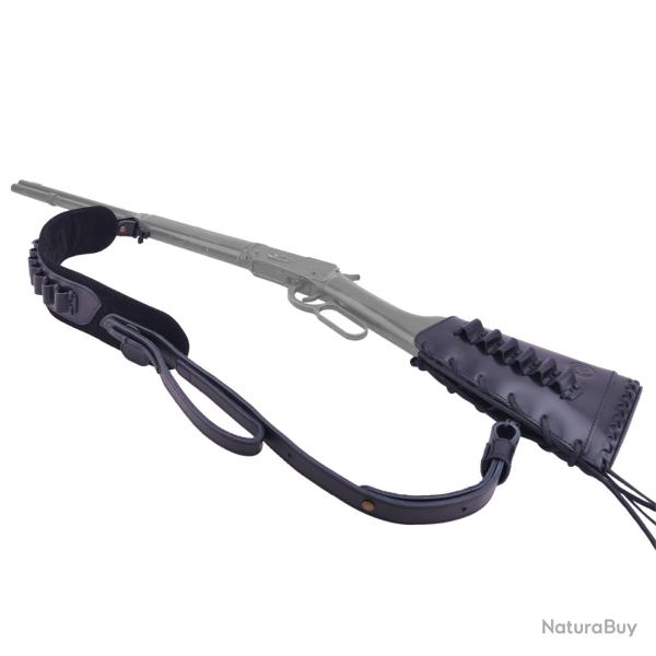 Crosse de munitions de fusil en cuir avec support de coque-*Black(.308.30-06)