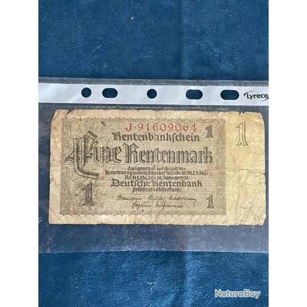 Billet allemand Rentenmark 1937