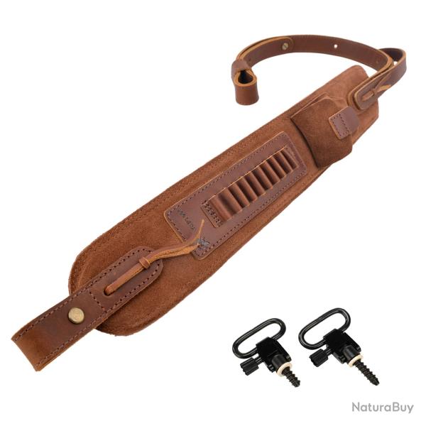 Sangle de fusil de chasse en cuir sud avec mrillons -* MARRON
