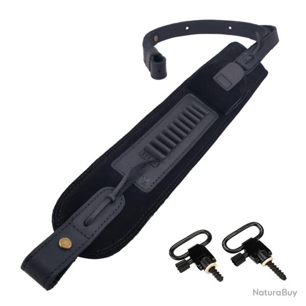 Sangle de fusil de chasse en cuir sud avec mrillons -*NOIR