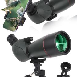 Longue-vue 25-75x70 HD avec Tr&eacute;pied M&eacute;tal Adaptateur Smartphone Etui Rigide  Observation Chasse Vert