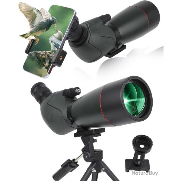 Longue-vue 25-75x70 HD avec Tr�pied M�tal Adaptateur Smartphone Etui Rigide  Observation Chasse Vert