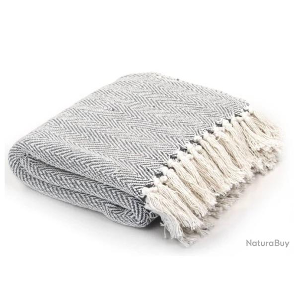 Jet� en coton � chevrons gris 125 x 150 cm - Confort et d�coration �l�gante
