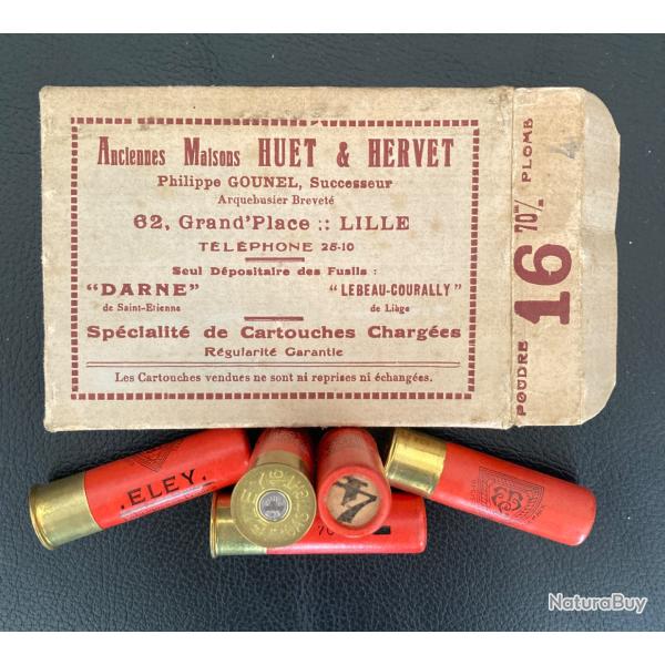 Collector, bote ancienne HUET & HERVET de 10 cartouches de marque ELEY calibre 16-70 mm pb n 4