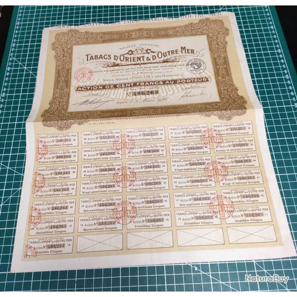 TABACS D'ORIENT ET D'OUTRE MER ACTION DE CENT FRANCS AU PORTEUR
