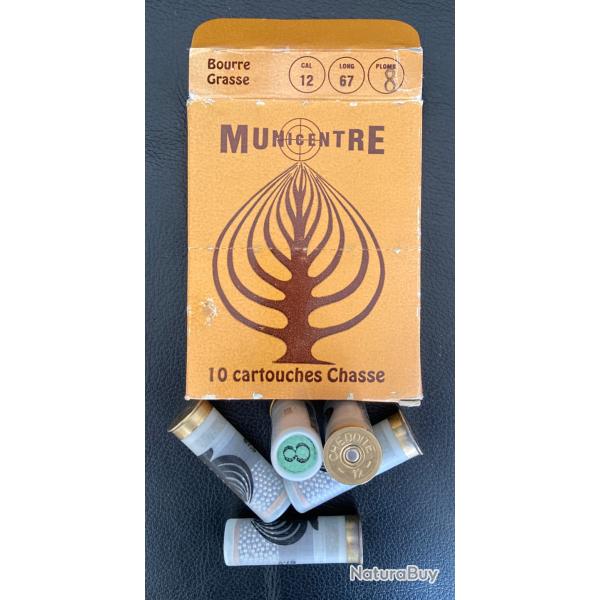 Bote ancienne MUNICENTRE contenant 10 cartouches marque CHEDDITE calibre 12-67 mm pb nickel n 8