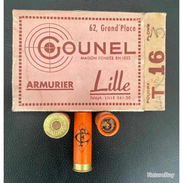 Bo�te ancienne GOUNEL contenant 10 cartouches marque CARTOUFFRAN calibre 16-65 mm plomb n� 3