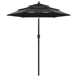 Parasol de jardin &agrave; 3 niveaux avec m&acirc;t en aluminium noir alsavelo