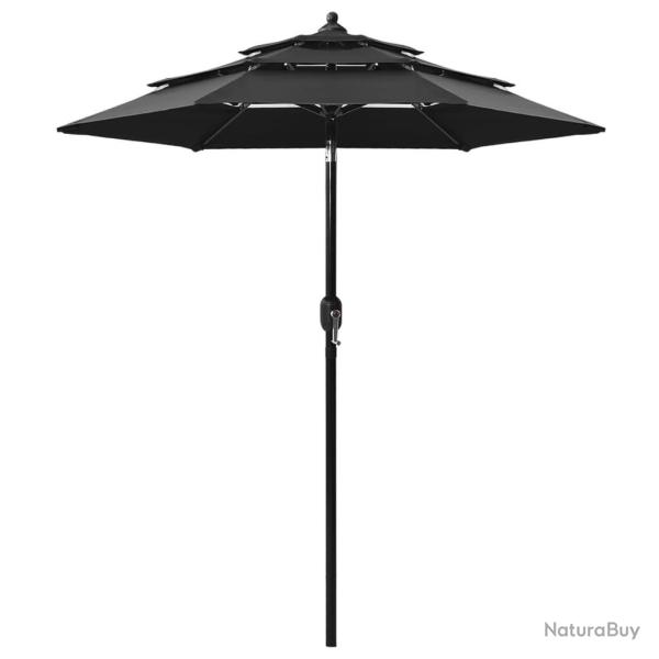 Parasol de jardin � 3 niveaux avec m�t en aluminium noir alsavelo