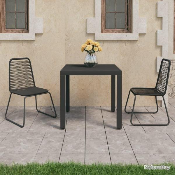 Ensemble � manger de jardin 3 pcs PVC r�sine tress�e noir alsavelo