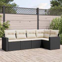 Salon de jardin 5 pcs avec coussins noir r&eacute;sine tress&eacute;e