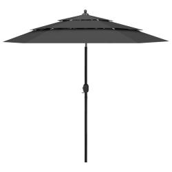 Parasol de jardin &agrave; 3 niveaux avec m&acirc;t en aluminium anthracite alsavelo