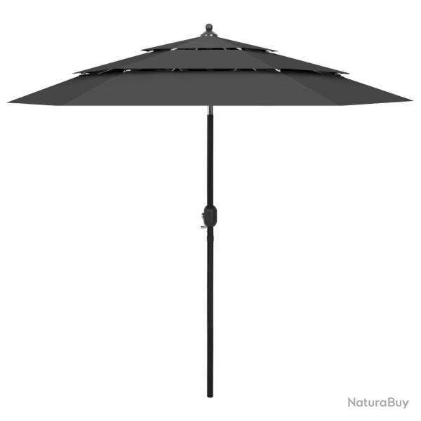 Parasol de jardin � 3 niveaux avec m�t en aluminium anthracite alsavelo