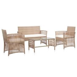 Salon de jardin 4 pcs avec coussins R&eacute;sine tress&eacute;e Beige alsavelo
