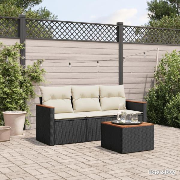 Salon de jardin 4 pcs avec coussins noir r�sine tress�e