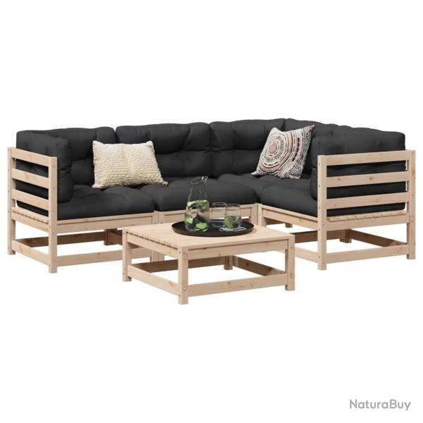 Salon de jardin 5 pcs bois de pin massif alsavelo