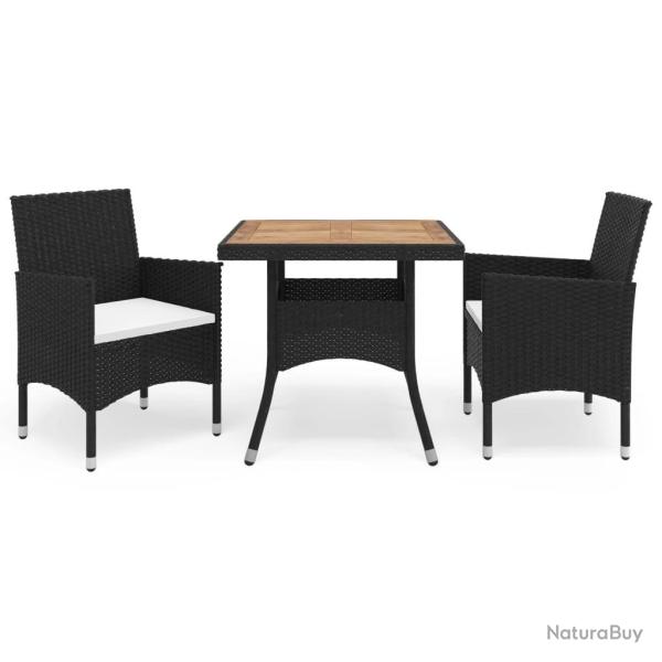 Ensemble � manger de jardin 3 pcs Noir R�sine tress�e et acacia alsavelo