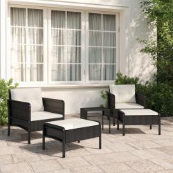 Salon de jardin 5 pcs avec coussins Noir R&eacute;sine tress&eacute;e alsavelo