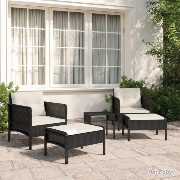 Salon de jardin 5 pcs avec coussins Noir R�sine tress�e
