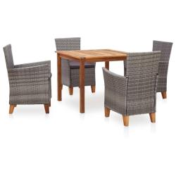 Mobilier &agrave; d&icirc;ner 5 pcs r&eacute;sine tress&eacute;e et bois d'acacia gris
