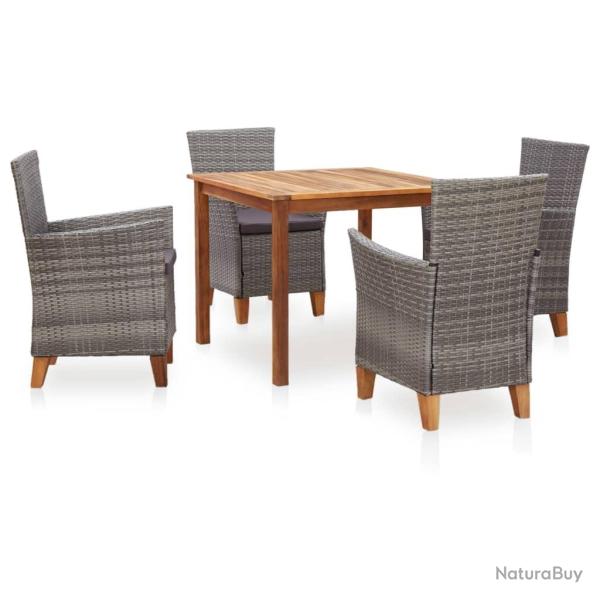 Mobilier � d�ner 5 pcs r�sine tress�e et bois d'acacia gris