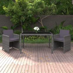 Ensemble &agrave; manger de jardin coussins 3pcs R&eacute;sine tress&eacute;e Gris