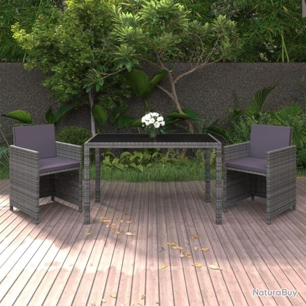 Ensemble � manger de jardin coussins 3pcs R�sine tress�e Gris