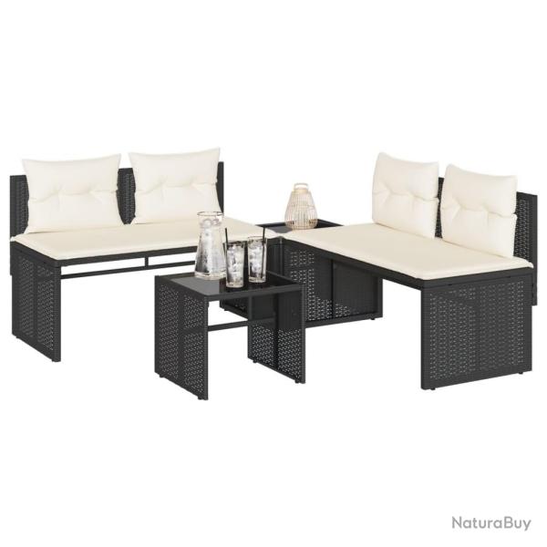 Salon de jardin 4 pcs avec coussins noir r�sine tress�e
