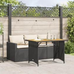 Ensemble &agrave; manger de jardin coussins 2pcs noir r&eacute;sine tress&eacute;e