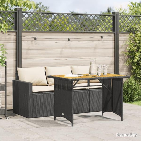 Ensemble � manger de jardin coussins 2pcs noir r�sine tress�e