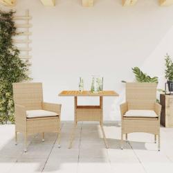 Ensemble &agrave; manger de jardin et coussins 3pcs beige rotin acacia alsavelo