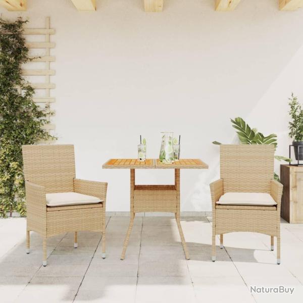 Ensemble � manger de jardin et coussins 3pcs beige rotin acacia
