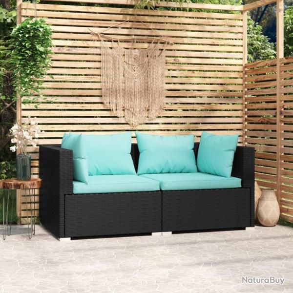 Canap� 2 places avec coussins Noir R�sine tress�e