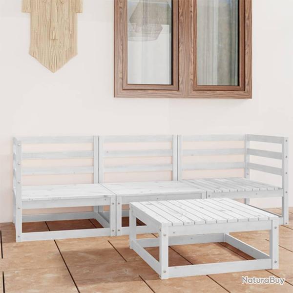 Salon de jardin 4 pcs Blanc Bois de pin massif
