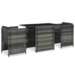 Ensemble de bistro 3 pcs avec coussins R&eacute;sine tress&eacute;e Gris