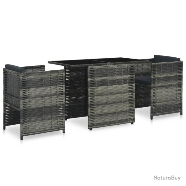 bistro 3 pcs avec coussins R�sine tress�e Gris alsavelo