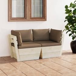 Canap&eacute; palette &agrave; 2 places de jardin avec coussins Bois d'&eacute;pic&eacute;a