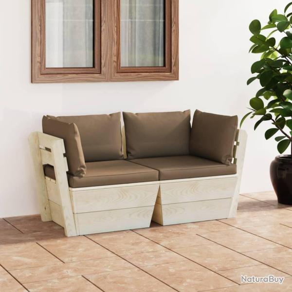 Canap� palette � 2 places de jardin avec coussins Bois d'�pic�a