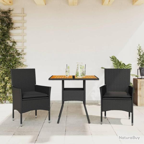 Ensemble � manger de jardin et coussins 3 pcs noir rotin acacia alsavelo