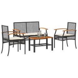 Salon de jardin 4 pcs avec coussins Noir R&eacute;sine tress&eacute;e alsavelo