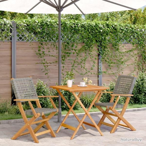 bistro 3 pcs gris r�sine tress�e et bois massif