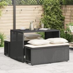 Ensemble &agrave; manger de jardin avec coussins 3 pcs Noir