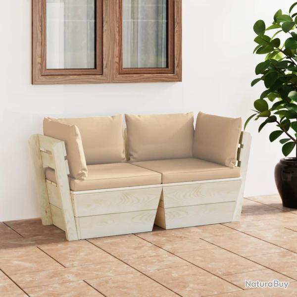 Canap� palette � 2 places de jardin avec coussins Bois d'�pic�a