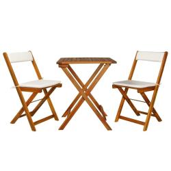 bistro pliable 3 pcs avec coussins Acacia solide