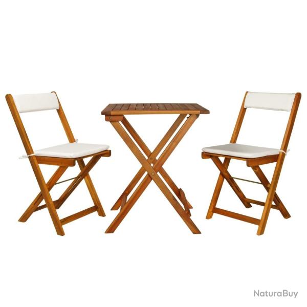 bistro pliable 3 pcs avec coussins Acacia solide