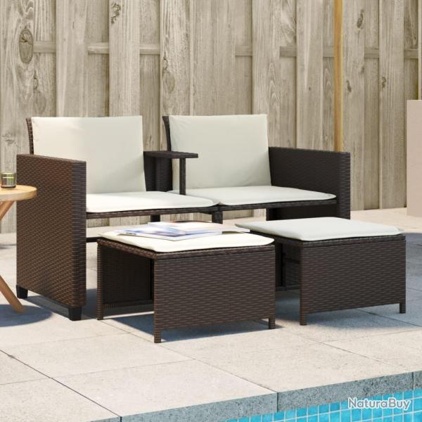 Canap� de jardin 2 places avec table et tabourets marron rotin