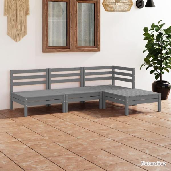 Salon de jardin 4 pcs Bois de pin massif Gris alsavelo
