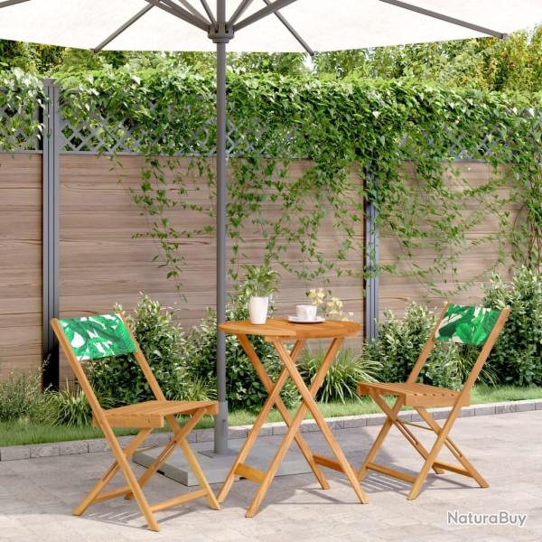 bistro 3 pcs motif de feuilles tissu et bois massif