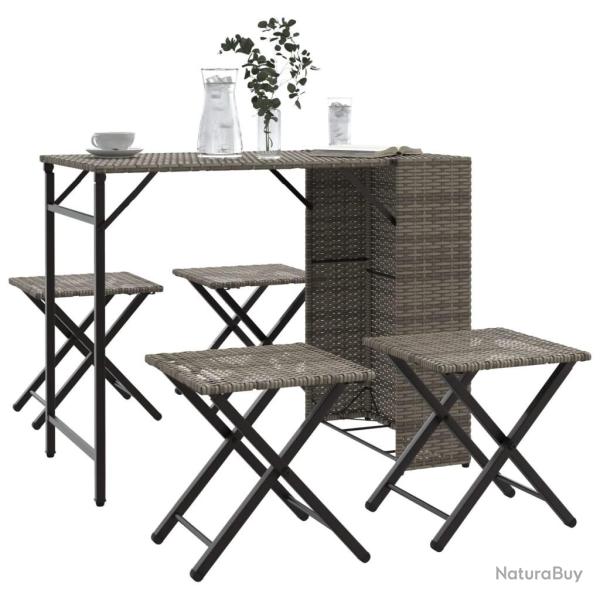 Ensemble � manger de jardin 5 pcs pliable gris r�sine tress�e
