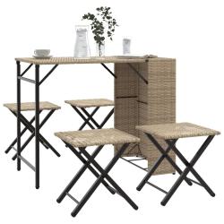 Ensemble &agrave; manger de jardin 5 pcs pliable beige r&eacute;sine tress&eacute;e alsavelo